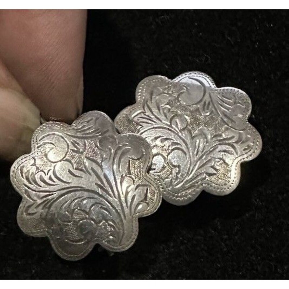 Vintage Embossed Hand Tooled Sterling Silver Native American Hook Earrings